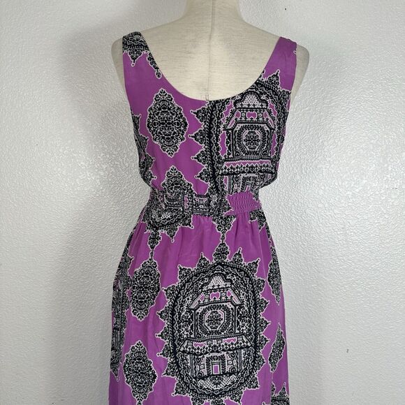 Anthropologie Maeve Dress Women XS Purple Black Silk Chiffon Tank Midi Boho - Picture 12 of 16